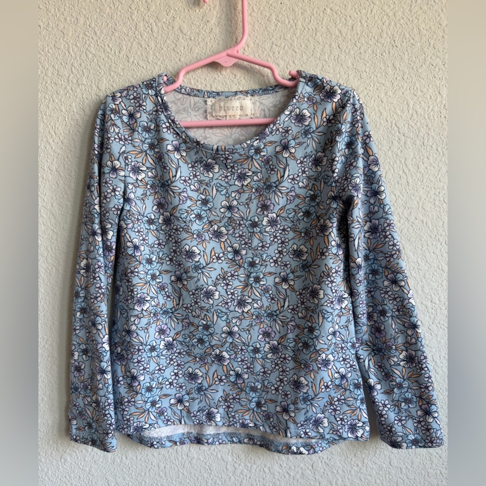 Btween Girls Blue Floral Long Sleeve Top | Size 4/5